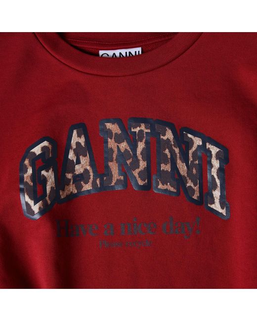 Ganni Red Graphic Crew-Neck Sweatshirt