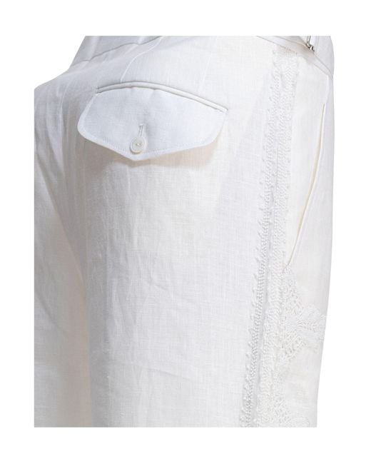 Bode White Embroidered Straight Leg Pants for men
