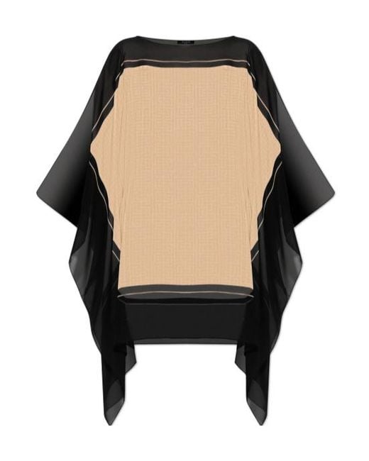Balmain Black Sheer Monogram Border Poncho