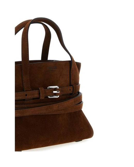Moschino Brown Tie Me Belt-Detail Suede Tote Bag