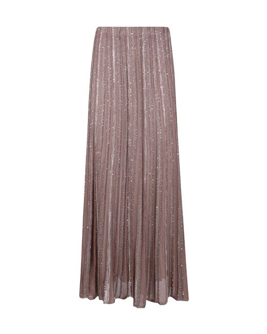 D.exterior Brown Striped Crystal Flared Skirt