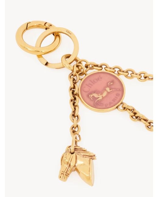 Chloé Metallic Chain-Detial Horse Keyring