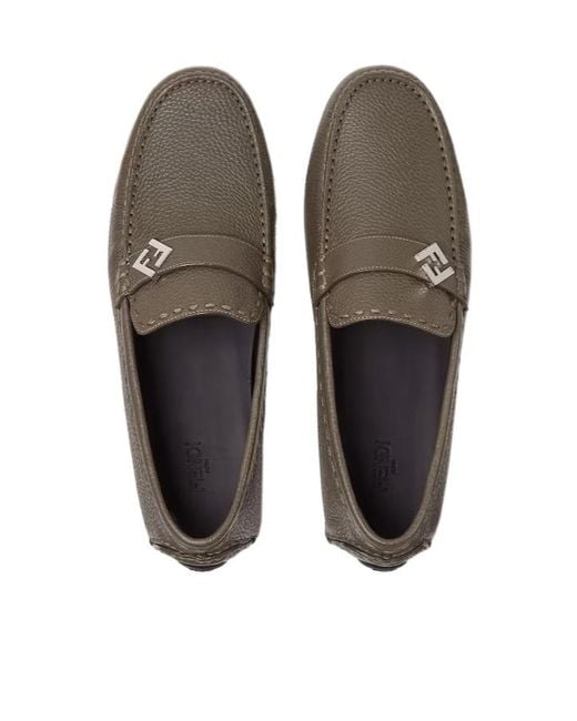 Fendi Brown Ff Plaque Driving Loafers for men
