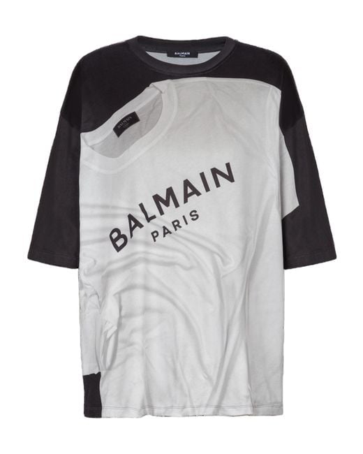 Balmain Gray Loose T-Shirt With Optical Illusion Print