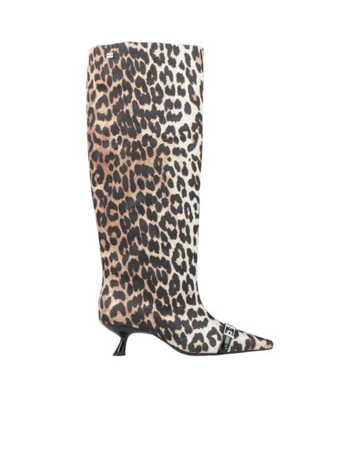 Ganni White Leopard Print Knee-High Boots
