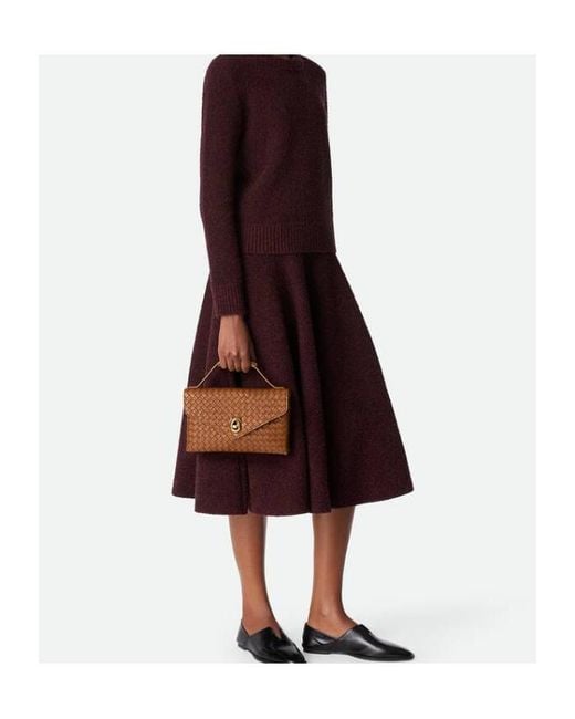 Bottega Veneta Brown Intrecciato Knot Lock Crossbody Bag
