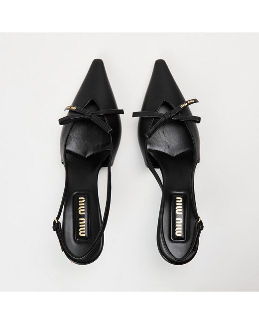 Miu Miu Black Logo Bow Kitten Slingbacks
