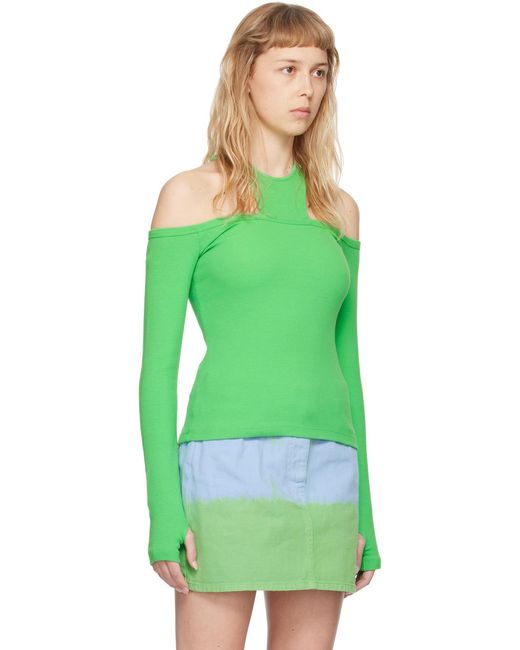 MSGM Green Hollowed-Out Long-Sleeved T-Shirt