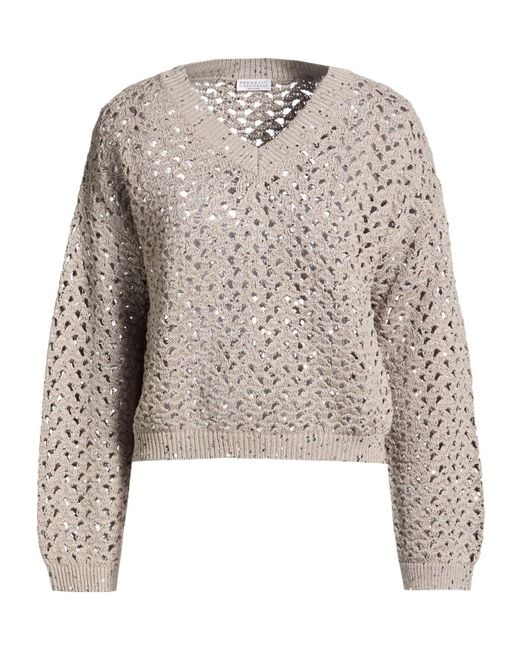 Brunello Cucinelli Brown Medium-Thick Crocheted Sweater