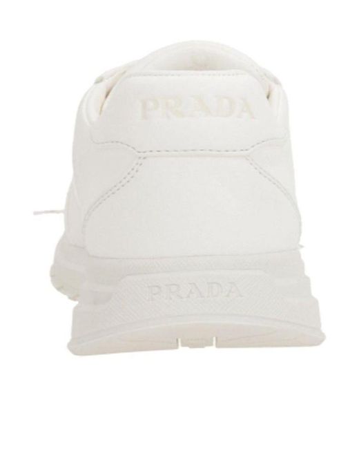 Prada White Triangle-Logo Lace-Up Sneakers