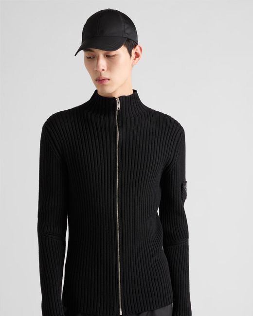 Prada Black Wool Zip-Up Cardigan for men
