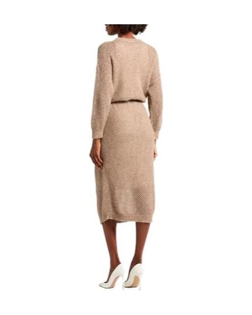 Brunello Cucinelli Natural Long Sleeve Knit Dress