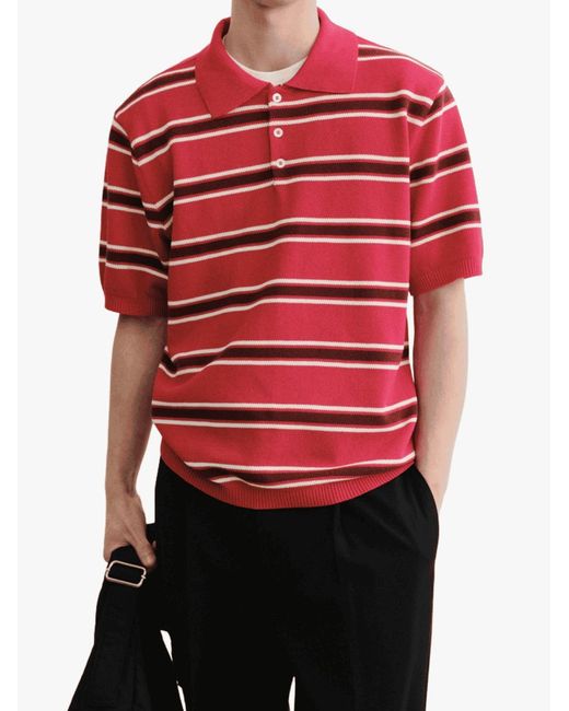 DUNST Red Striped Polo Shirt for men