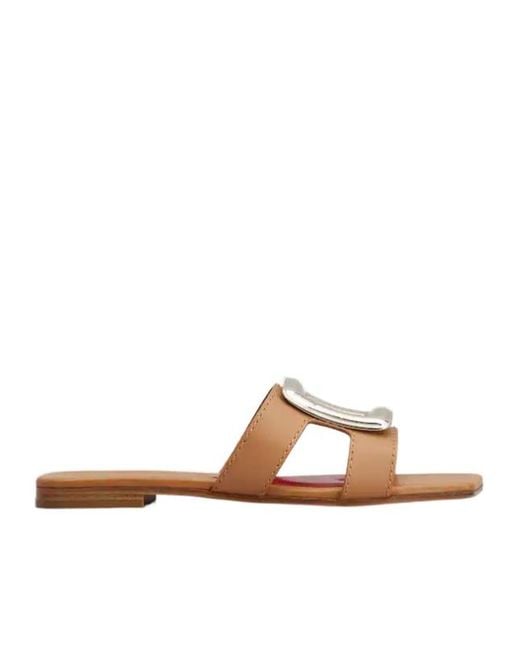 Roger Vivier Brown Logo Engraved Square Toe Sandals