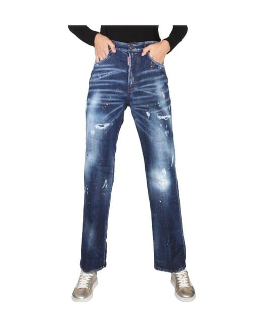 DSquared² Blue Distressed Straight-Leg Jeans