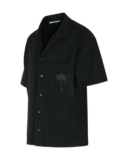 Palm Angels Black Palms Short-Sleeved Bowling Shirt for men