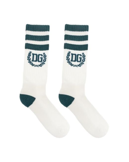Dolce & Gabbana White Logo Stripe Socks for men