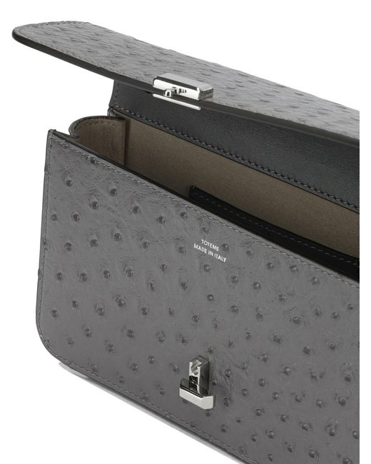 Totême Gray T-Lock Ostrich-Effect Crossbody Bag