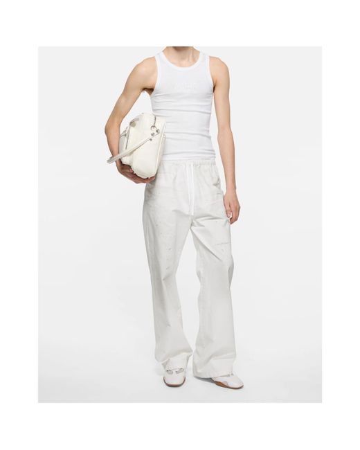 Acne White Logo-Print Ribbed Tank Top for men