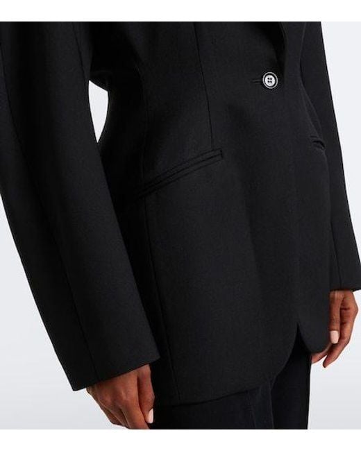 Mugler Black Virgin Wool Grain De Poudre Blazer