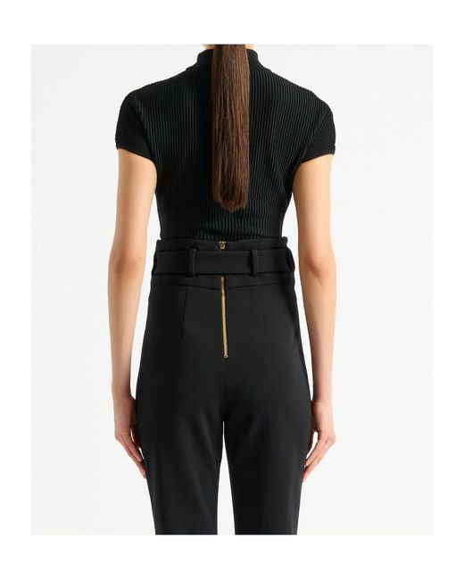 Balmain Black Ribbed Turtleneck Knitted Top