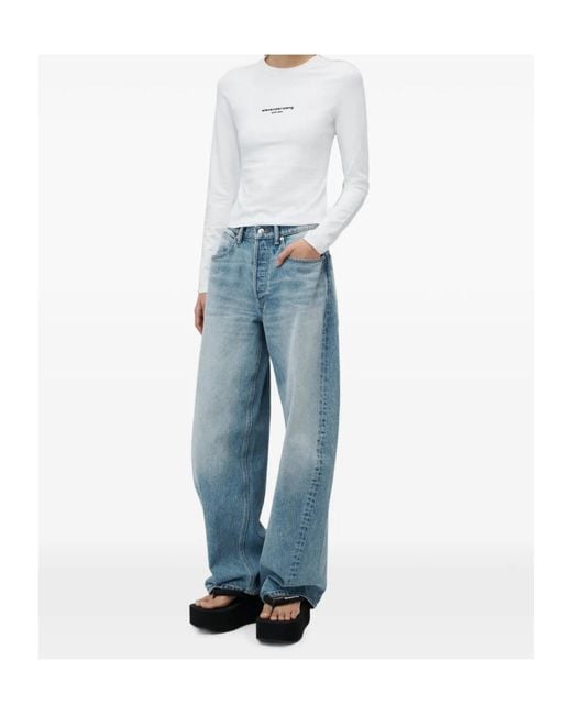 Alexander Wang White Logo Print Slim Fit Long Sleeve T-Shirt