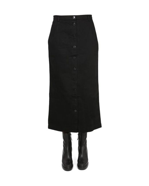 Raf Simons Black Logo Patch Buttoned-Up Denim Midi Skirt
