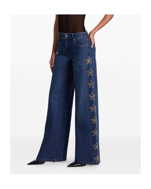 Alice + Olivia Blue Amazing Embellished Low-Rise Baggy Jeans