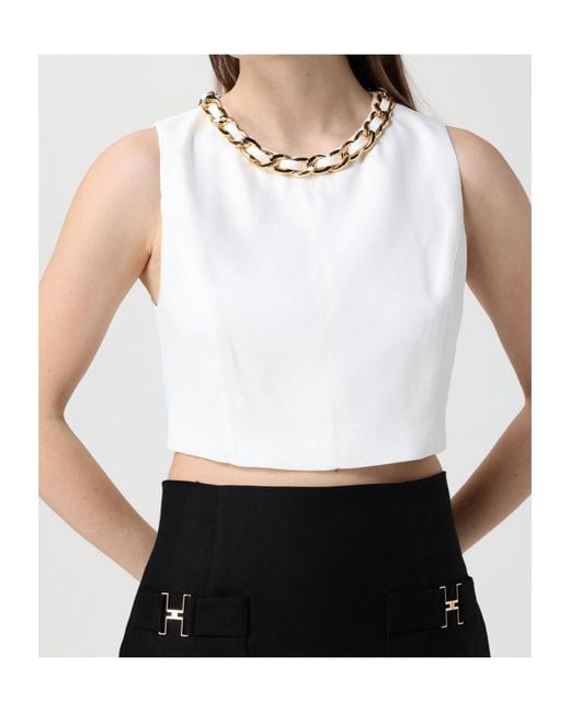 Elisabetta Franchi Black Chain-Detailed Cropped Sleeveless Top