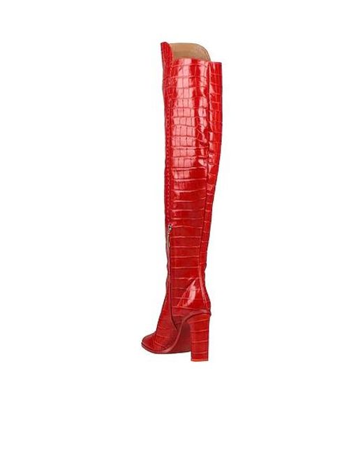 Max Mara Red Solid Color Leather Tall Boots