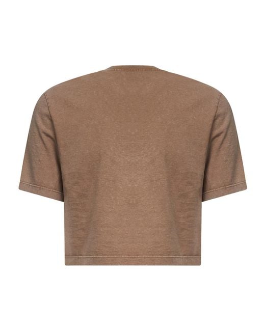 Fendi Brown Logo Detailed Cropped T-Shirt