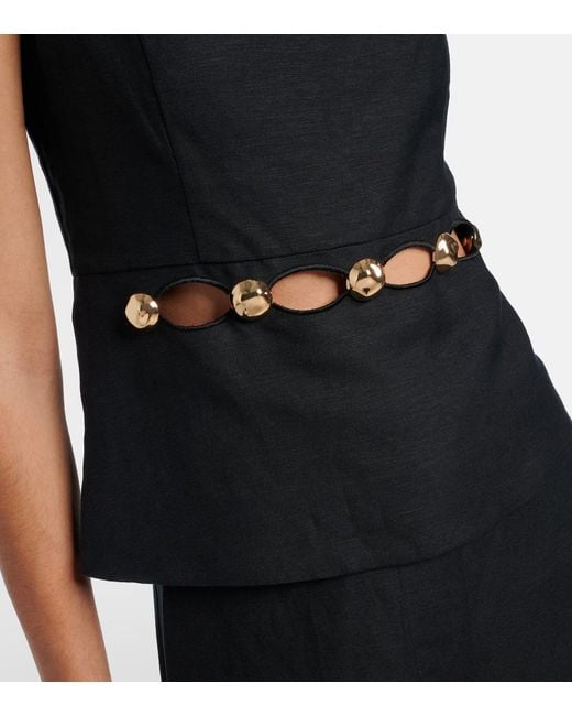 Jonathan Simkhai Black Cutout Embellished Linen-Blend Camisole
