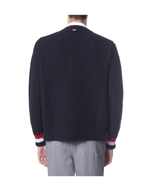 Thom Browne Blue V-Neck Knitted Cardigan for men