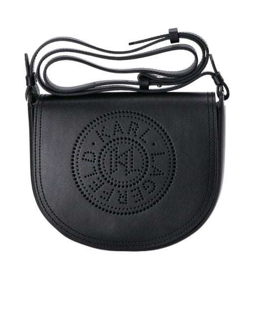Karl Lagerfeld Black Logo Detailed Foldover Crossbody Bag