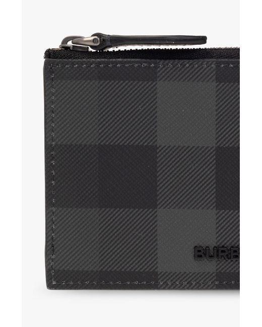 Burberry Black Logo Plaque Checked Zipped Wallet for men