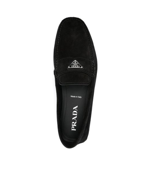 Prada Black Triangle-Logo Slip-On Loafers for men