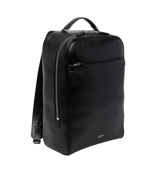 Tom Ford Black Logo Printed Zipped Backpack for men