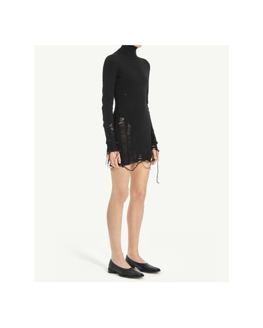 MM6 by Maison Margiela Black Roll Neck Distressed Mini Dress