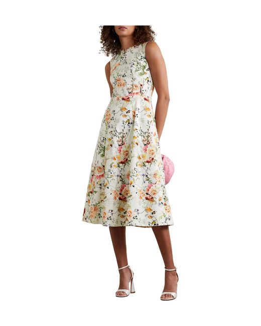 Adam Lippes White Floral-Print Cotton-Blend Twill Midi Dress