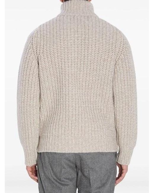 Roberto Collina Natural Ribbed Zip-Up Knitwear for men