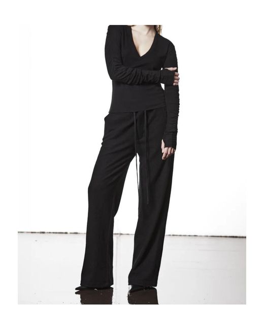Thom Krom Black V-Neck Gathered-Sleeve Top
