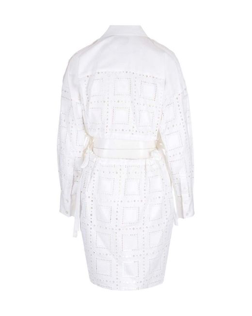 MSGM White Cut-Out Detailed Button-Up Shirt Dress