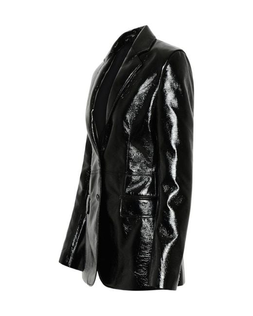 MSGM Black Faux-Leather Single-Breasted Blazer