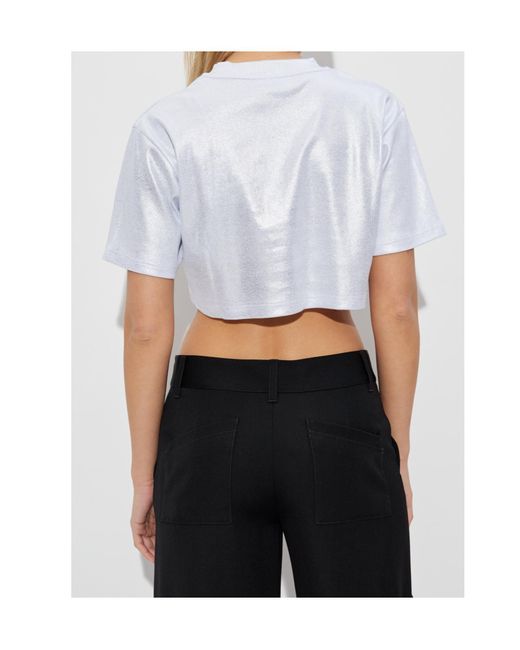 Off-White c/o Virgil Abloh White Logo Embroidered Metallic Cropped Top