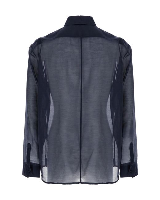 Saint Laurent Blue Shirt With Classic Collar And Contrasting Details I for men