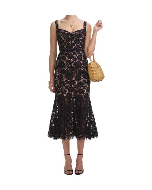 Self-Portrait Black Fine Lace Midi Dress