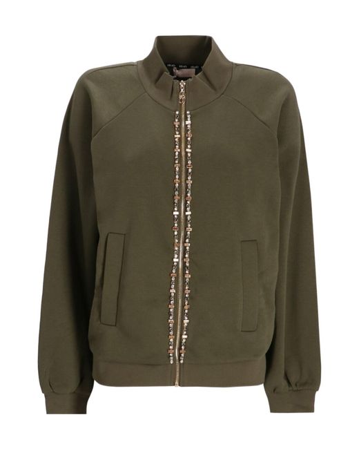Liu Jo Green Embellished Zip-Front Bomber Jacket