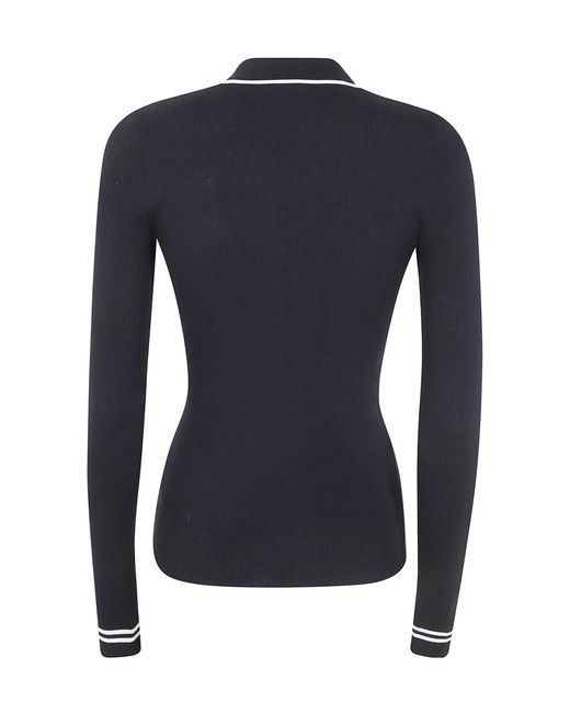 Aspesi Blue Ribbed-Trim Polo Top