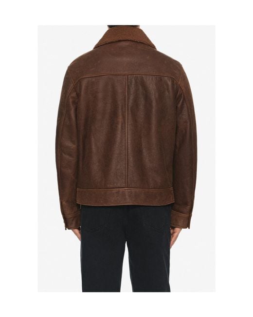 Eleventy Brown Lapel Zipper Leather Jacket for men