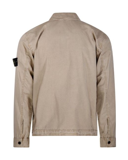 Stone Island Gray Compass Patch Zip-Up Shirt Jacket for men